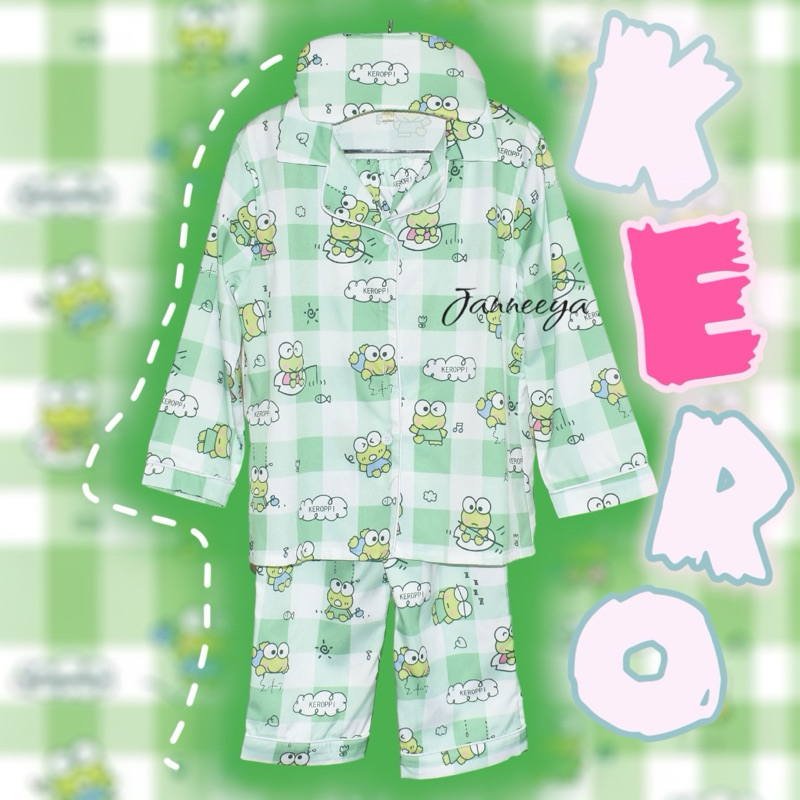 👦🏻 ชุดนอนเด็ก ผ้าไหมเกาหลี >>ลาย 🐸 กบ KERO KERO 🐸<< 👍🆓 ฟรี ผ้าปิดตา 👧🏻