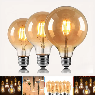 หลอดไฟวินเทจLED E27 กลม 4W 6W 8W แสงวอร์ม สีชาหลอดไฟและอุปกรณ์ไฟทรงเอดิสัน