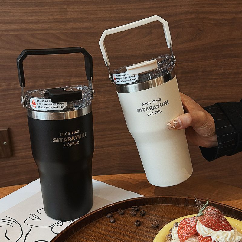 SITARAYURI แก้วน้ำเก็บความเย็นแบบหูหิ้ว ขนาด 600ml 900ml สแตนเลส 304 เหมาะสำหรับใส่เครื่องดื่มเย็น หรือ น้ำอุ่น
