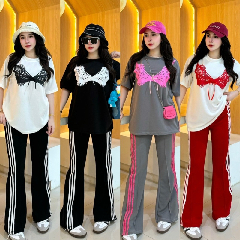 L57 ชุดเซ็ตเสื้อบราลูกไม้โบว์+กางเกงขาม้า (สวยมาก!!!)