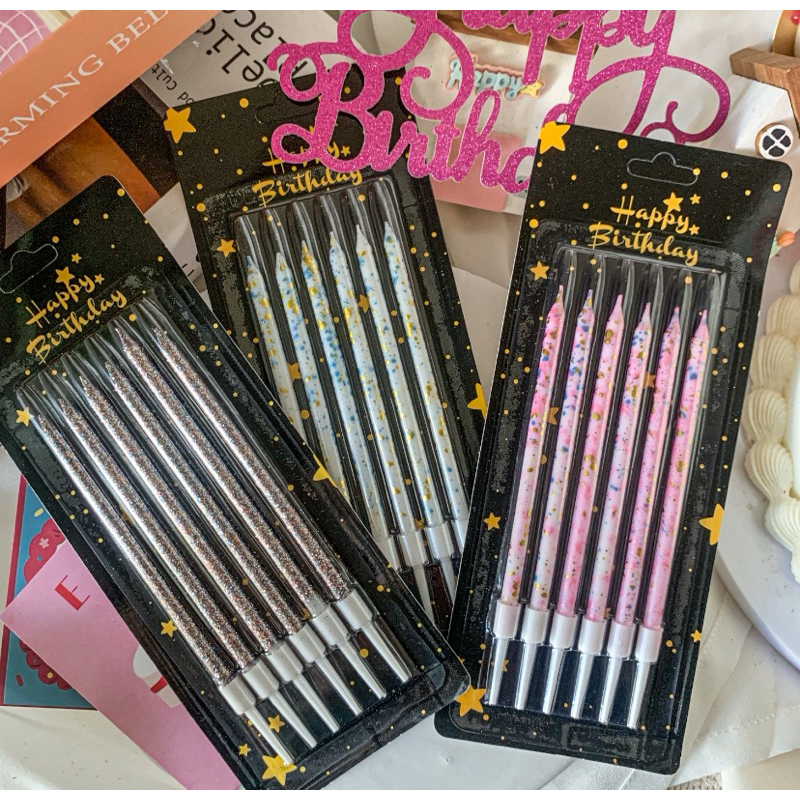 300 <พร้อมส่งในไทย > เทียน Happy birthday เทียนวันเกิด Glitter กล่องละ 6 ชิ้น