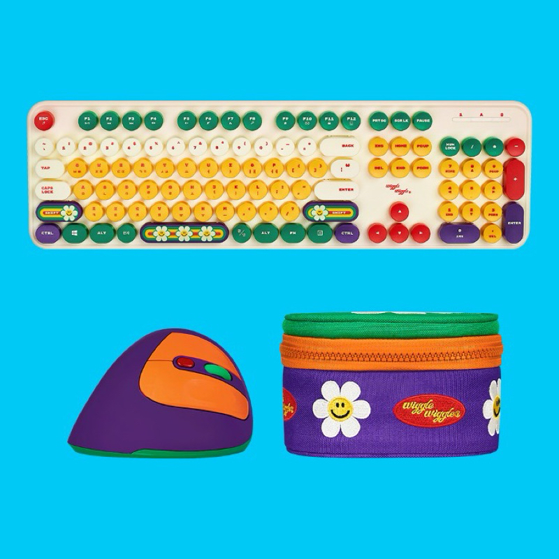 [Wiggle Wiggle] Wireless Keyboard + mouse + mouse pouch set : คีย์บอร์ดเกาหลี มีสติกเกอร์ไทยให้