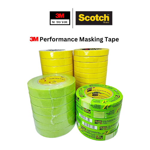 3M 233+ สีเขียว, 301+ สีเหลือง กระดาษกาวย่น สำหรับงานรถยนต์ Performance Masking Tape