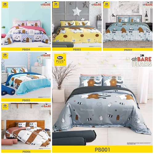 Satin Plus ผ้าปูที่นอนขนาด 3.5 5 6 ฟุต ลาย We Bear Bears PB001 PB002 PB003 PB004 PB005 PB006 PB007 PB008 PB009 PB010