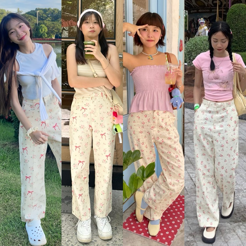 150cm garden กางเกงขายาว ผ้ายีนส์ลายน่ารัก ทรงกระบอกกลาง [playwork.store] (003-ยีนส์ลาย)