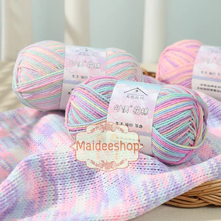 ไหมพรมคอตตอน+อะคริลิค 4Plyสีเหลือบ น้ำหนัก 50กรัม Cotton Acrylic Yarn ไหมพรมนุ่มๆ ไหมพรม4ply ไหมพรมสีสลับ ไหมพรมสีเหลือบ