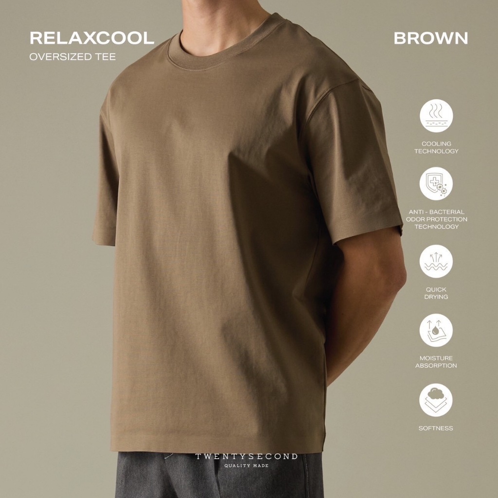 TWENTYSECOND เสื้อยืดเย็นแขนสั้น Seamless รุ่น RelaxCool Oversize Tee - น้ำตาล / Brown