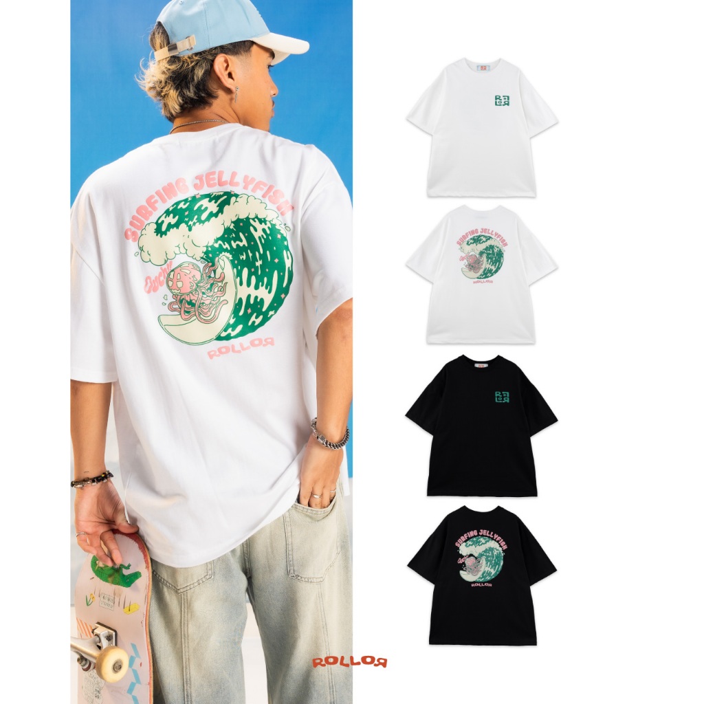 ROLLOR - เสื้อยืด เเขนสั้น Oversized รุ่น SURFING JELLYFISH
