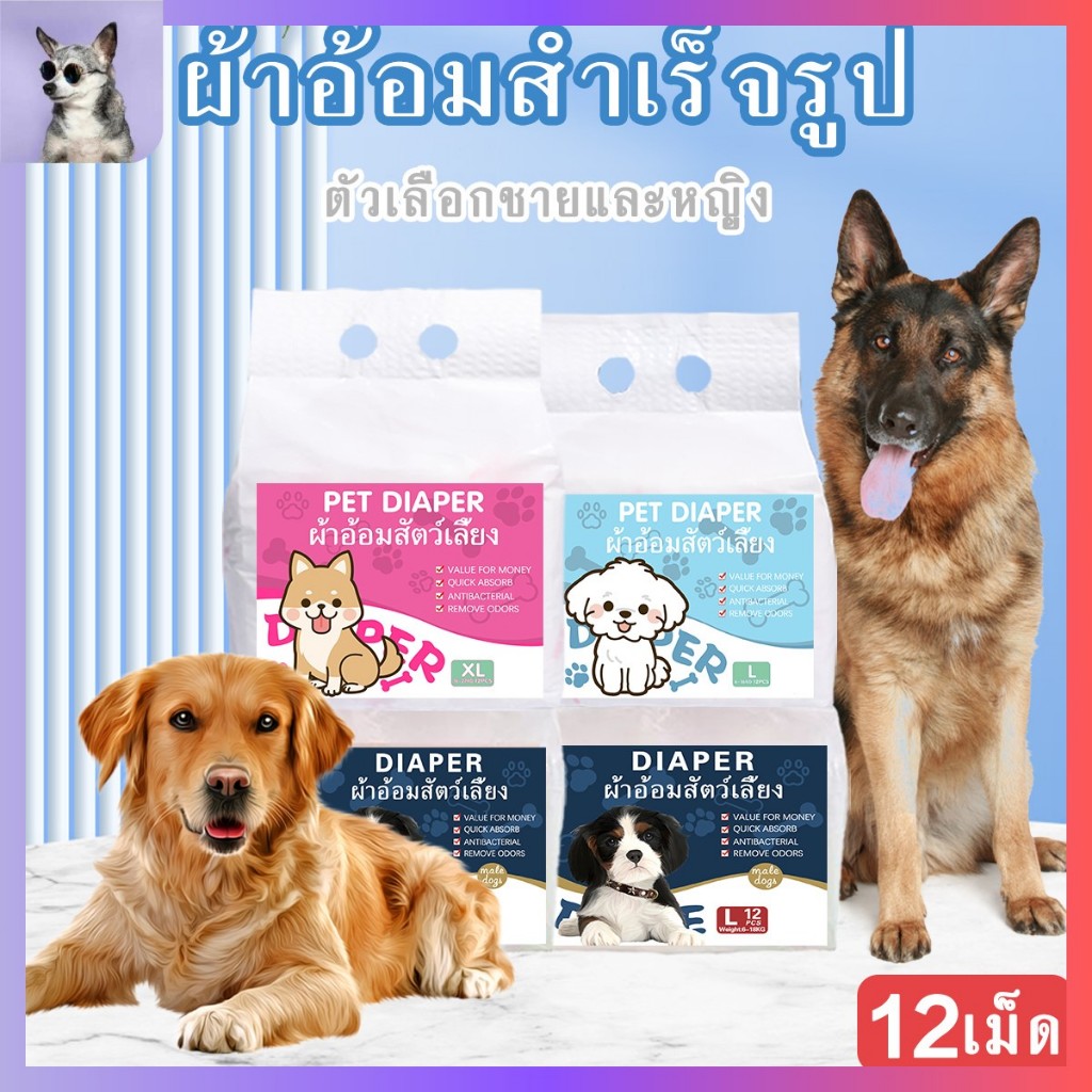 พร้อมส่ง ผ้าอ้อมสุนัขแบบใช้แล้วทิ้ง กันรั่ว สำหรับสุนัขตัวผู้และตัวเมีย ถุงละ 12 ชิ้น XXS-XL