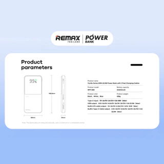 【New! CCC Certified】 Remax Power Bank RPP-680 20000mAh แบตสำรอง สายชาร์จในตัว Type-C / L ชาร์จไว มอก. ประกันศูนย์ไทย