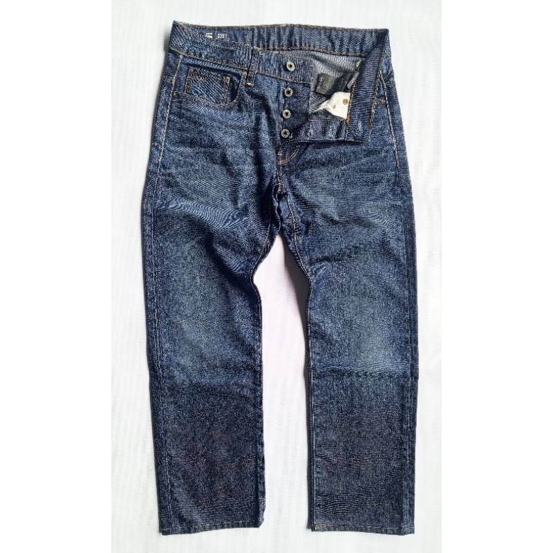 G-Star Raw 3301 Straight เอววัดจริง 31" ยีนส์เข้มฟอกบางมีรอยริ้วผ้าแว๊กซ์