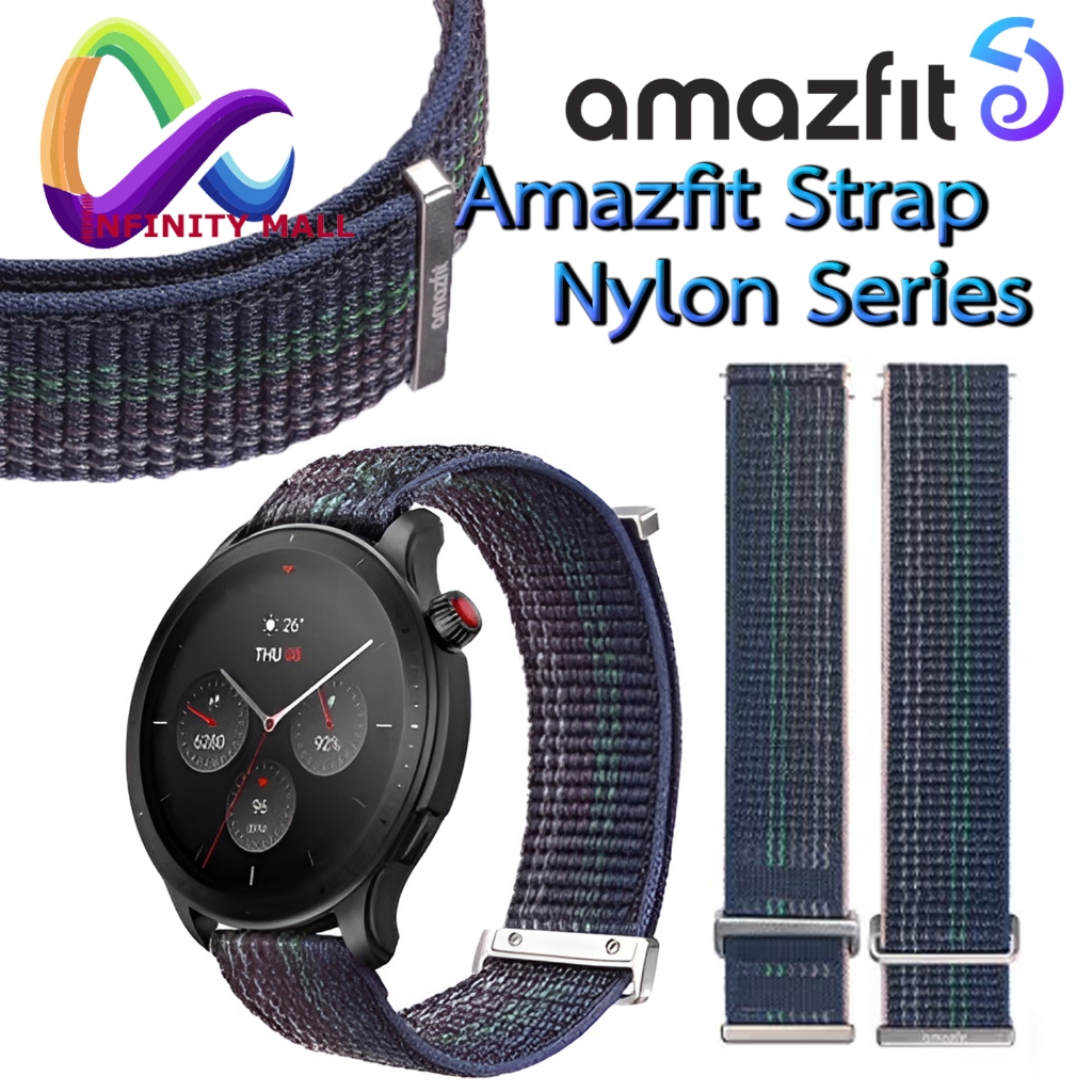 สาย นาฬิกา ไนล่อน ของแท้ Amazfit Balance 2 / GTR 4 / Cheetah pro / round / Bip 6 5 22 mm. Nylon Strap