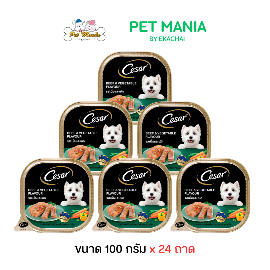 Cesar ซีซ่าร์ (24ถาด) อาหารเปียกแบบถาด รสเนื้อวัวและผักรวม ขนาด100g.