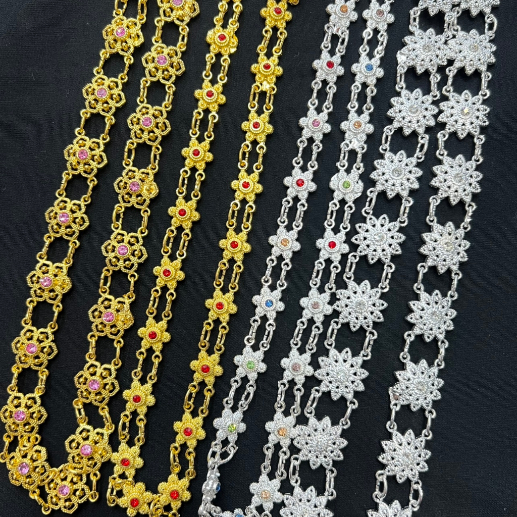 Fashion Jewele สังวาลย์ชุดไทย สีเงิน ทอง นาค ประดับพลอยแบบแม่การะเกด เครื่องประดับชุดไทย