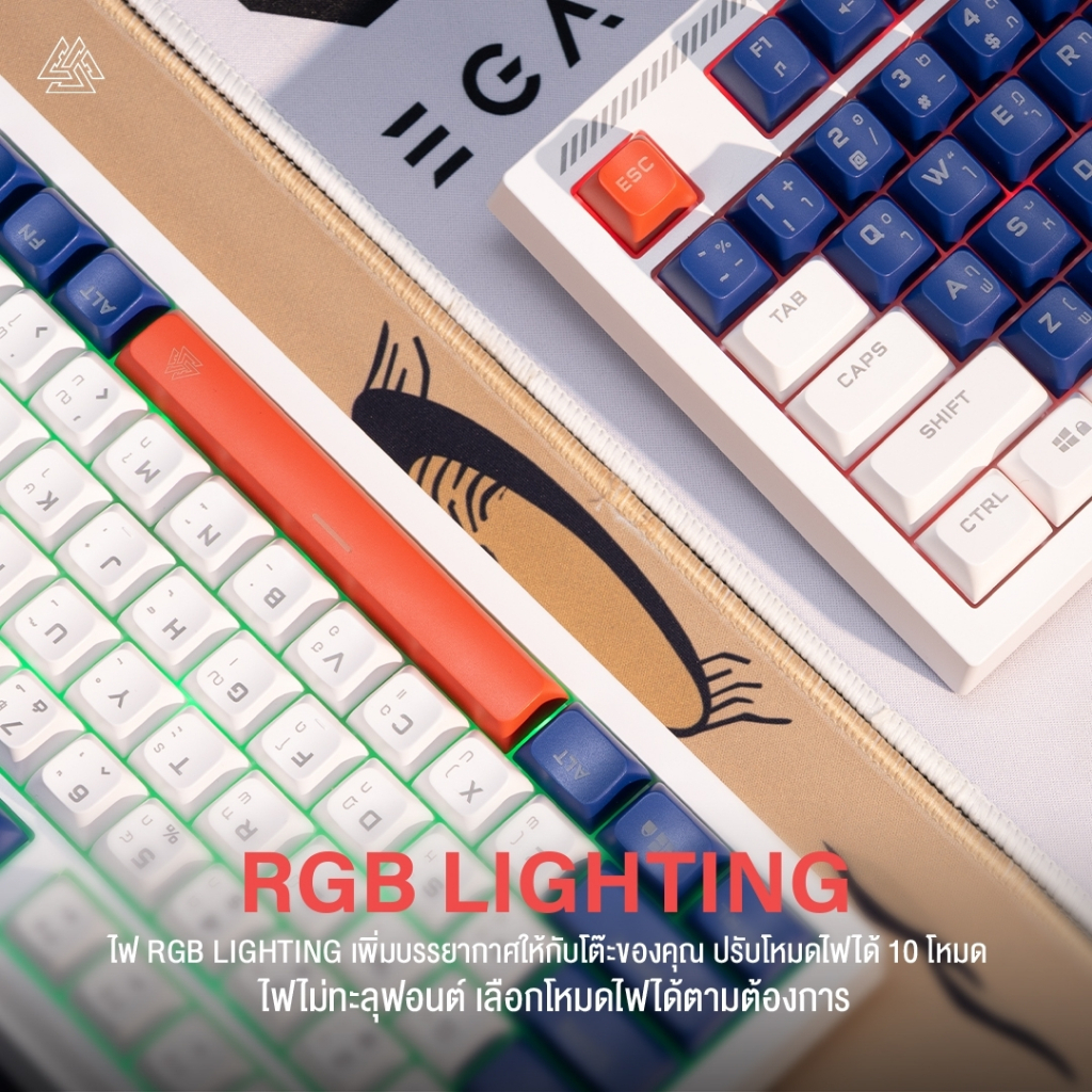 EGA คีย์บอร์ดไฟ RGB TYPE K10 Membrane Switch 96คีย์ เสียงเบา ปุ่มนุ่ม แป้นไทย/อังกฤษ