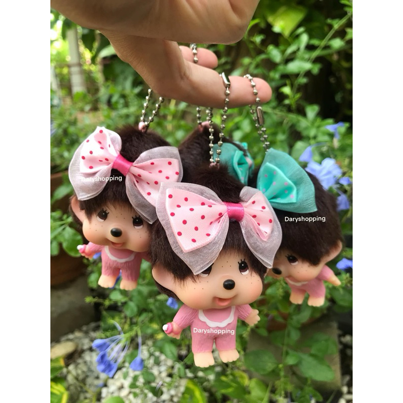 พร้อมส่งในไทย พวงกุญแจ ตุ๊กตาลิง หัวโต มีโบว์