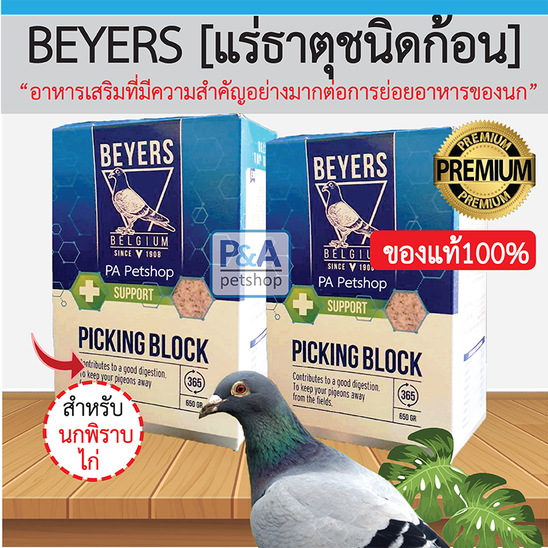 Beyers Plus Picking Block_แร่ธาตุรวมแบบก้อน / ช่วยย่อยสำหรับนกพิราบ ไก่ชน และนกอื่นๆ (650g.) 1ชิ้น
