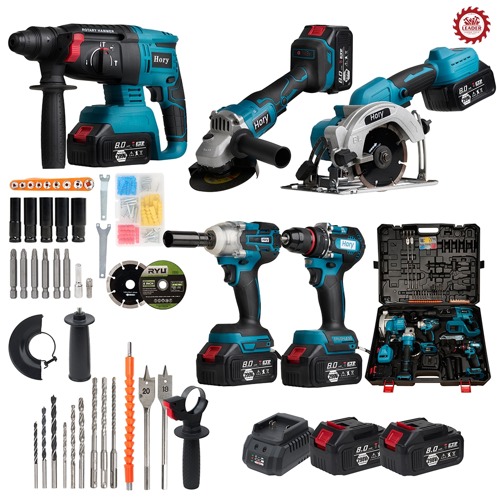 (แพ็ค5) HORY สว่านโรตารี่ไร้สาย 299V + สว่านไร้สาย 3 ระบบ+ เครื่องเจียร์ไร้สาย+ บล็อกแบตเตอรี่+ เลื่อยวงเดือน แบต 2 ก้อน