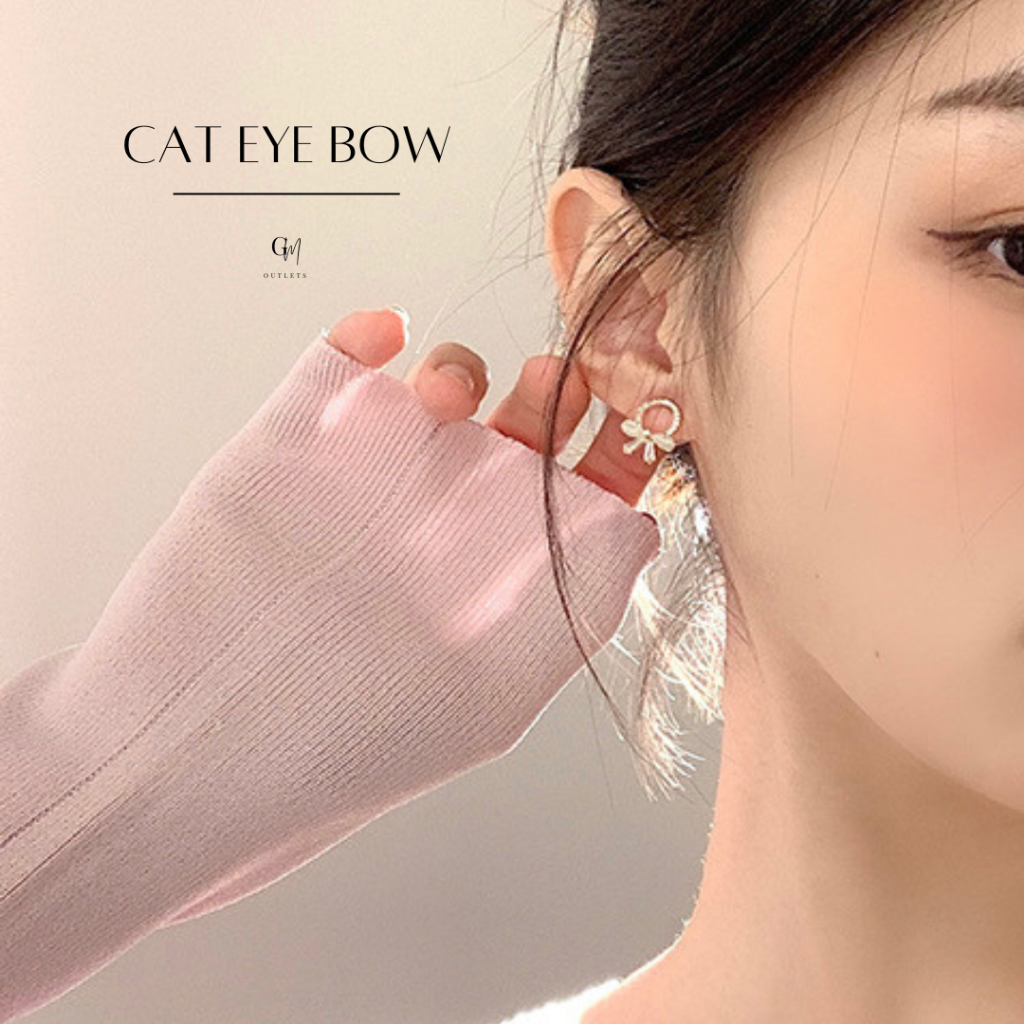 OUTLETS ล้างสต็อกจากโรงงานตรง Cat Eye Bow Earrings ต่างหูผู้หญิง ต่างหูแฟชั่น ต่างหูดีไซน์สุดน่ารัก