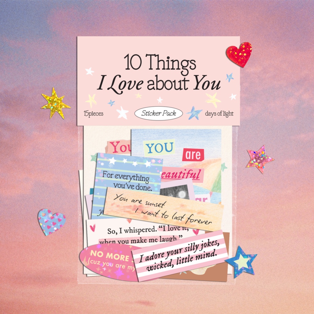 ☆ 10 Things I Love About You Sticker Pack รวมสติกเกอร์ไดคัต กลอนบอกรัก ภาพวาดสีไม้ days of light