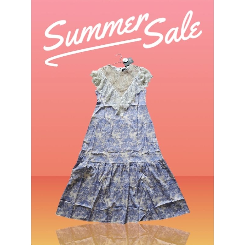 905💘มี2xl[ปกติ]เดรสยาวคอแต่งลูกไม้ชายระบาย