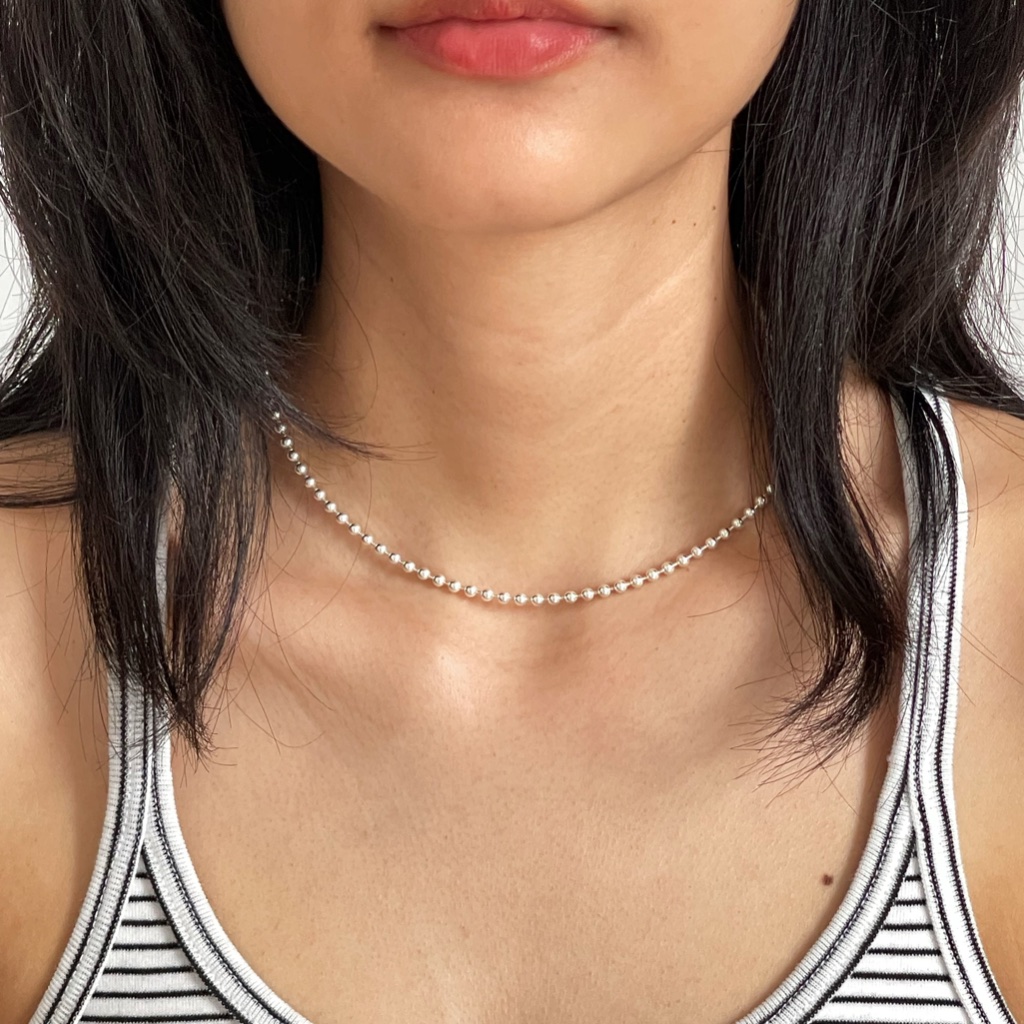 (necklace,เฉพาะสร้อย) : BUBBLE BALL 3MM NECKLACE  | สร้อยคอเงินแท้ สร้อยคอเม็ดบอลขนาด 3mm | YOUR WIS