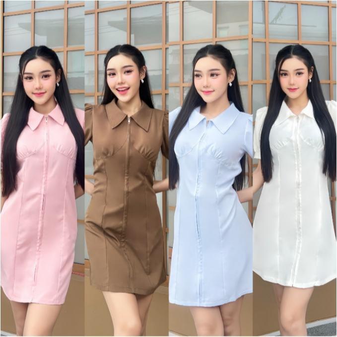 【Karlyn】เดรสแฟชั่นแขนพัฟ คอปก สไตล์เกาหลี คุณภาพดี เรียบหรู #FZ-SM-F46