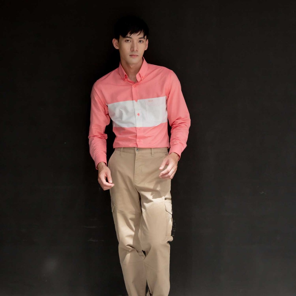 BWLG เสื้อเชิ้ต แขนยาว สีชมพู ผ้าคอตตอน 100% รุ่น 24418 C01 สวมใส่สบาย