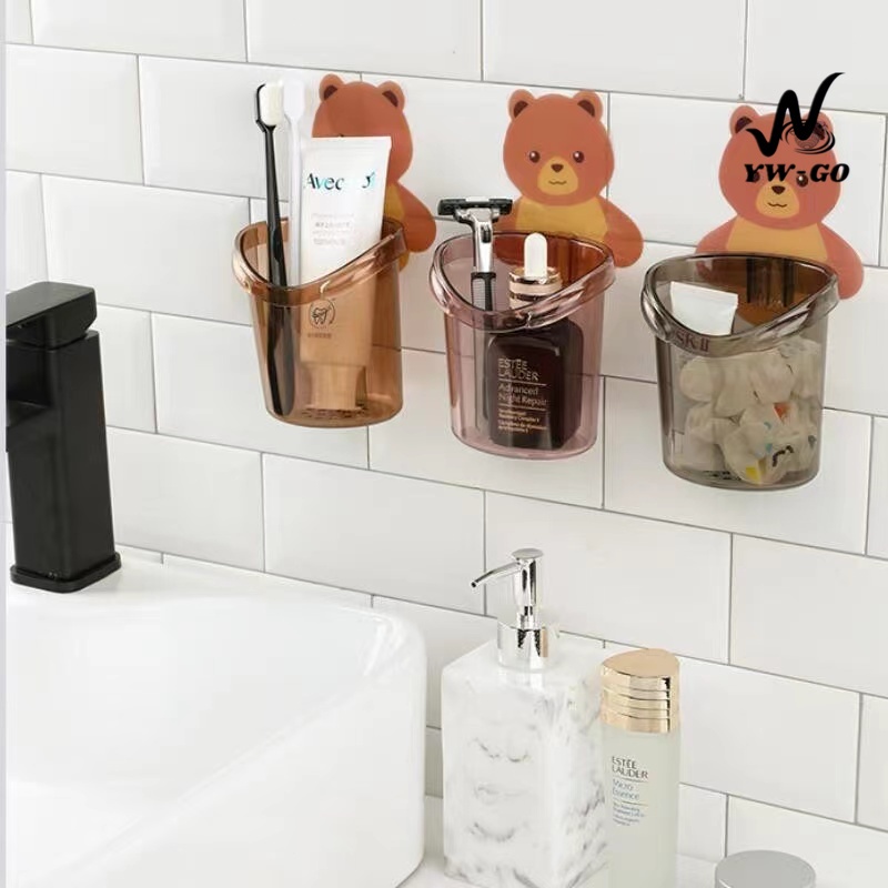 ที่วางแปรงสีฟัน กล่องเก็บอุปกรณ์อาบน้ำ แบบติดผนัง ที่วางยาสีฟัน แบบไม่เจาะ (พร้อมส่งค่ะ) G2729