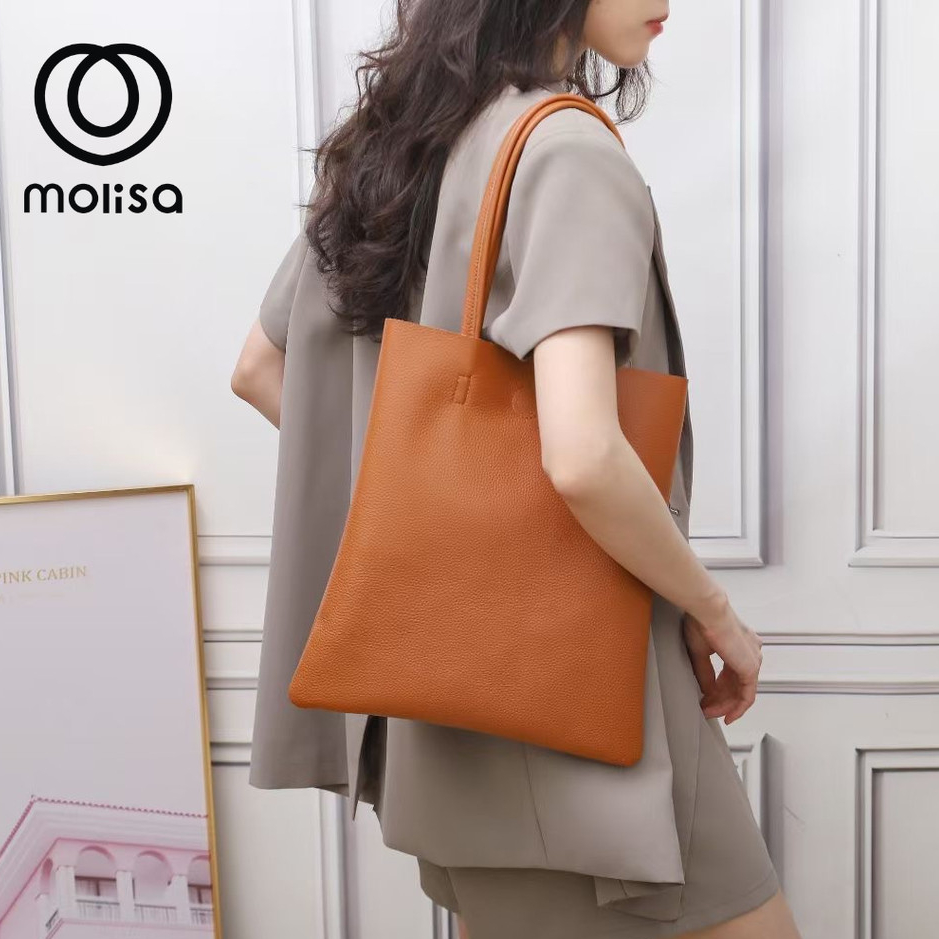 molisa กระเป๋าสะพายไหล่ กระเป๋าใส่เอกสาร หนังวัว น้ำหนักเบา ใส่ของได้เยอะ #9988