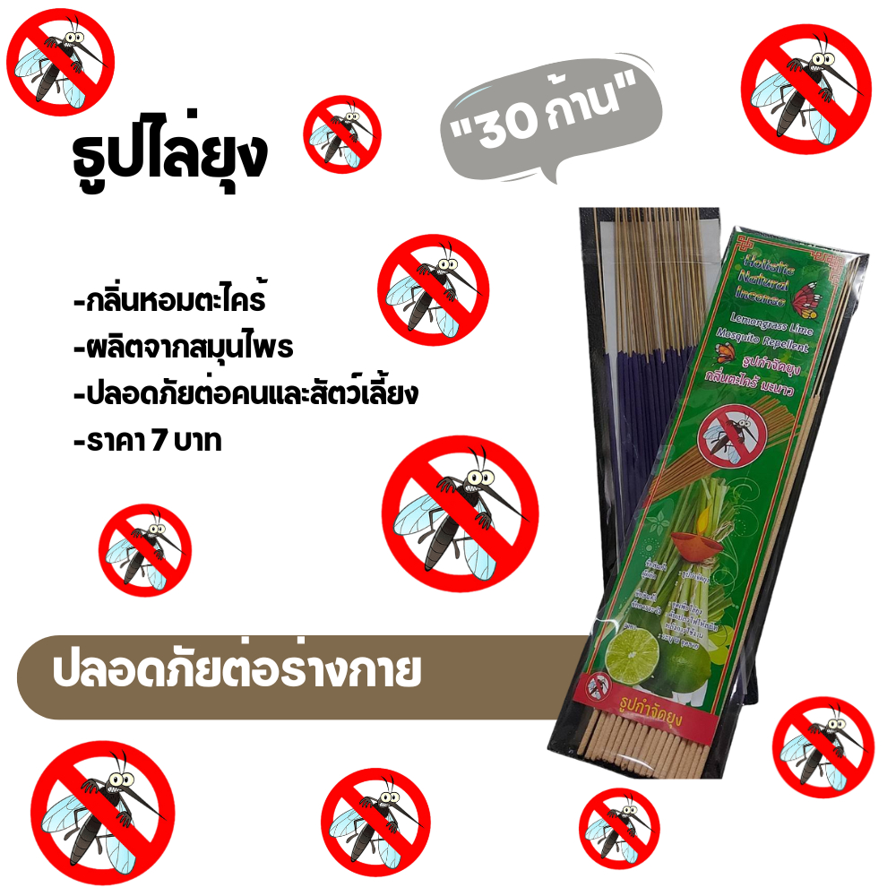 30ก้าน ธูปไล่ยุง ธูปกำจัดยุง ธูปสมุนไพรไล่ยุง ตะไคร้ไล่ยุง สีม่วง ครีม ไล่ยุง ปลอดภัยต่อสุขภาพ เห็นผลแน่นอน