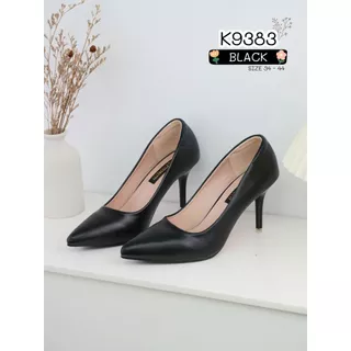 K9383 รองเท้าส้นสูง PU หนังนิ่ม ส้นแหลมสูง 3.2 นิ้ว