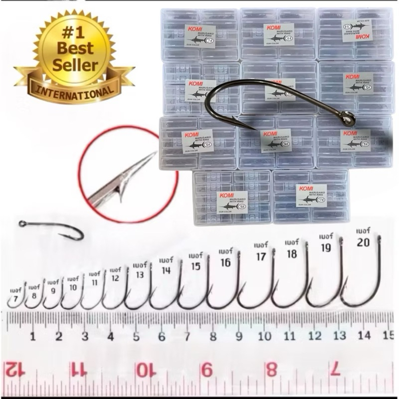 ตัวเบ็ด KOMI MARUSAIKO ( โกมิ มารูไซโก๊ะ ) ก้นรู มีเงี่ยง คม สินค้าคุณภาพ มีจำหน่ายเบอร์ 7 - 20