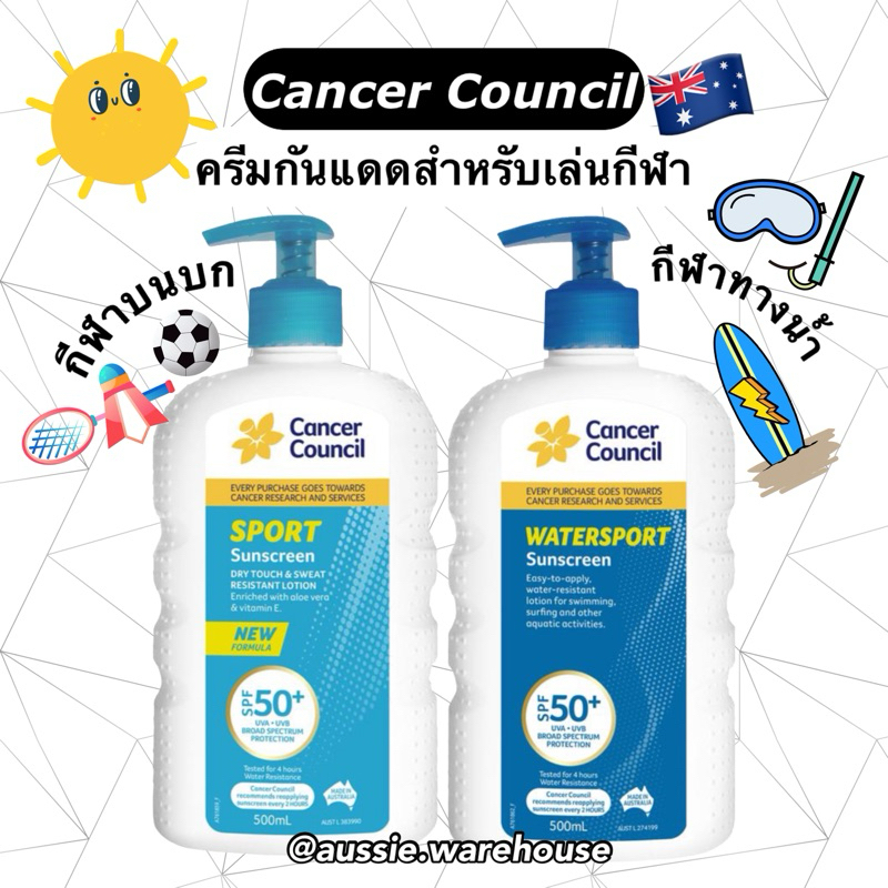(พร้อมส่ง) Cancer Council ครีมกันแดด SPF50+ กันน้ำ กันเหงื่อ