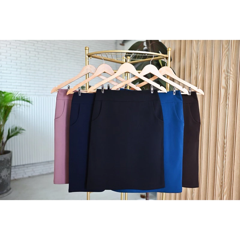 กระโปรงทรงเอ ผ้าโรเชฟ มีกระเป๋า ซิปหลัง ความยาว22 นิ้ว (S-5XL)