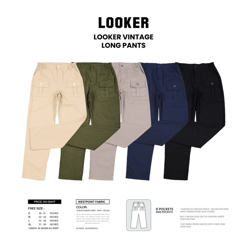 LOOKER- กางเกงขายาววินเทจรุ่นกระเป๋าหน้า