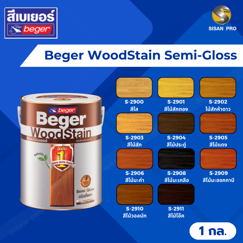 [โปรแถมแปรง] Beger WoodStain Semi Gloss เบเยอร์ วูดสเตน สีย้อมไม้ ชนิดกึ่งเงา S-29xx ขนาด 1 กล.
