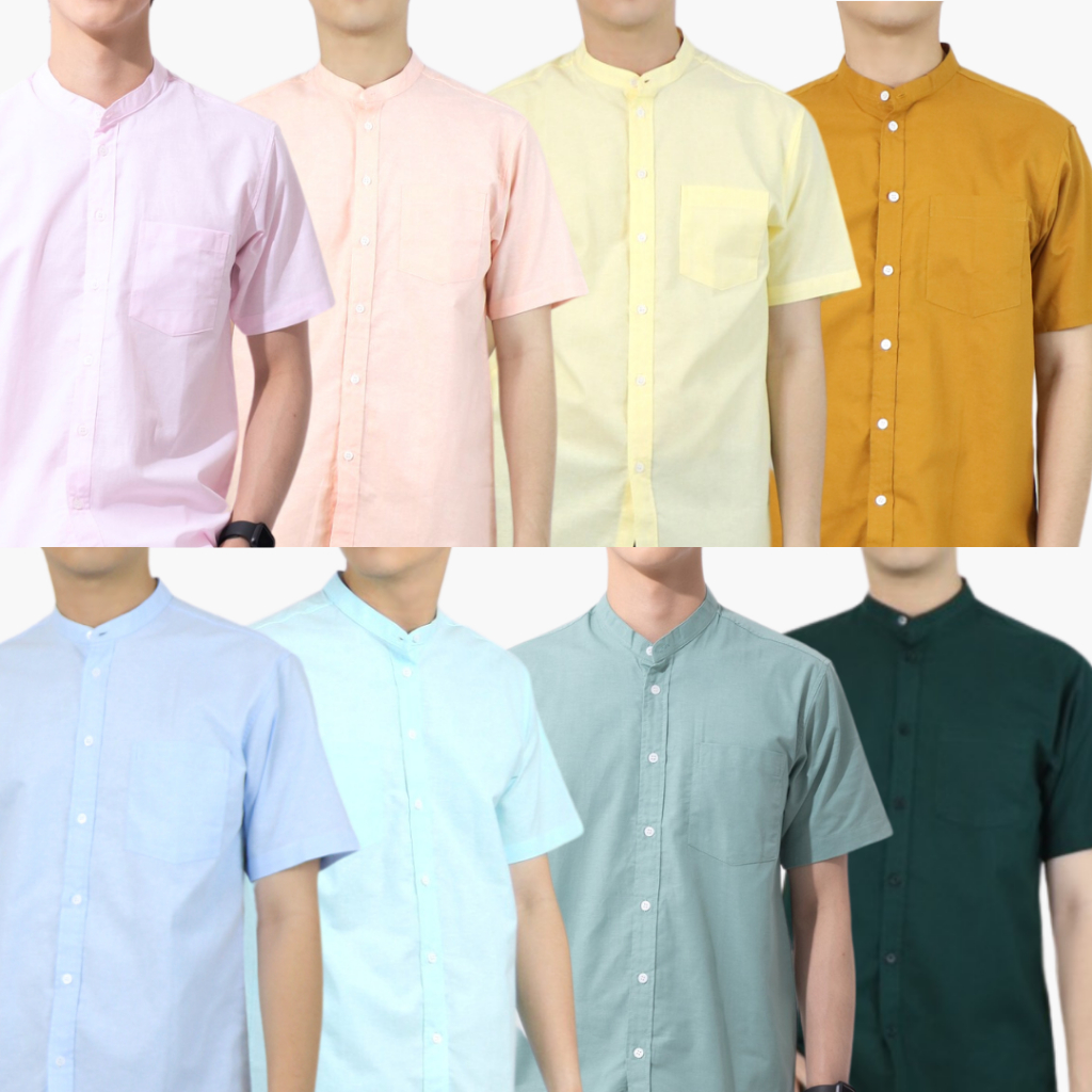 SHIRTKUB [M-4XL] เสื้อเชิ้ต คอจีน แขนสั้น OXFORD SHIRT เสื้อเชิ้ตผู้ชาย ทำงาน สีพาสเทล สีเขียว เชิ้ตครับ 20 โทนสี
