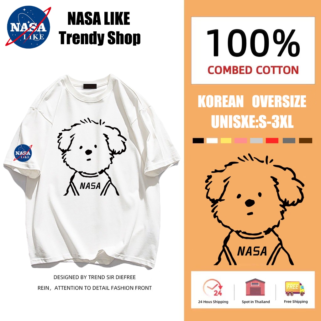NASA LIKE จัดส่งตลอด 24 ชั่วโมง Print T-shirt，เสื้อยืดผู้หญิงสาวลายการ์ตูนน่ารัก แขนสั้น ที่มีลายลูกสุนัข Cotton 100%