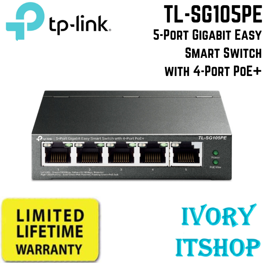 TP-LINK TL-SG105PE 5-Port Gigabit Easy Smart Switch with 4-Port PoE+