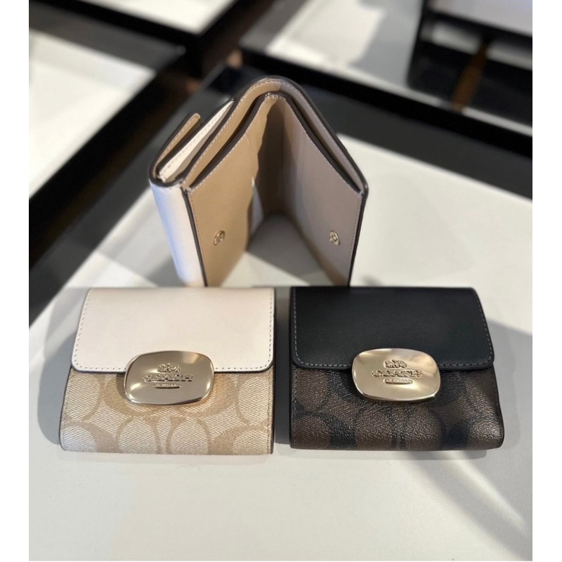 COACH ELIZA SMALL WALLET IN SIGNATURE CANVAS IN BROWN BLACK (CP255)