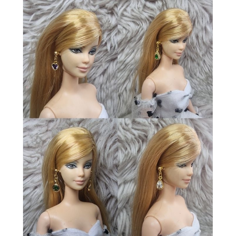 ต่างหูเพชรเดี่ยว - barbie earrings ต่างหูตุ๊กตา ตุ้มหูตุ๊กตา 1/6 handmade (เพชรเดี่ยว simple design)