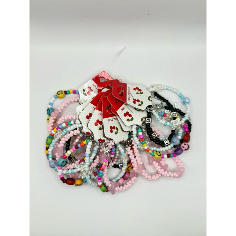 🧸สายคล้องลูกปัด คอมือหรือข้อเท้า คละสี 12 เส้น