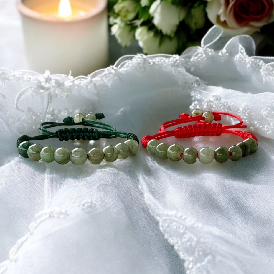 ด้ายเขียว ด้ายแดง ด้ายถักเชือก ลูกปัดหยก 8 มิล 9 เม็ด ปรับไซส์ได้ ตามขนาดข้อมือ ด้ายมงคล งานแฮนด์เมด - รูปที่ 5