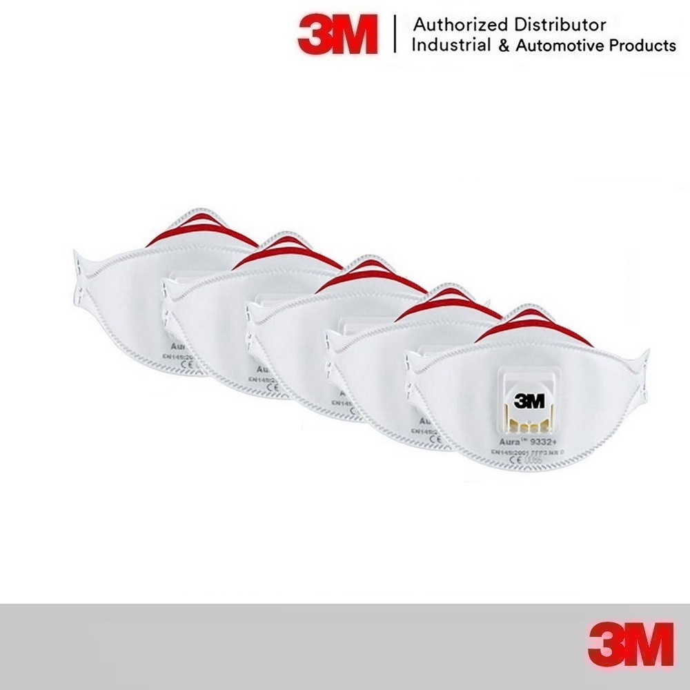 3M รุ่น 9332A+ FFP3 หน้ากากป้องกันฝุ่นแบบพับได้ พร้อมวาล์วระบายอากาศ (5 ชิ้น)