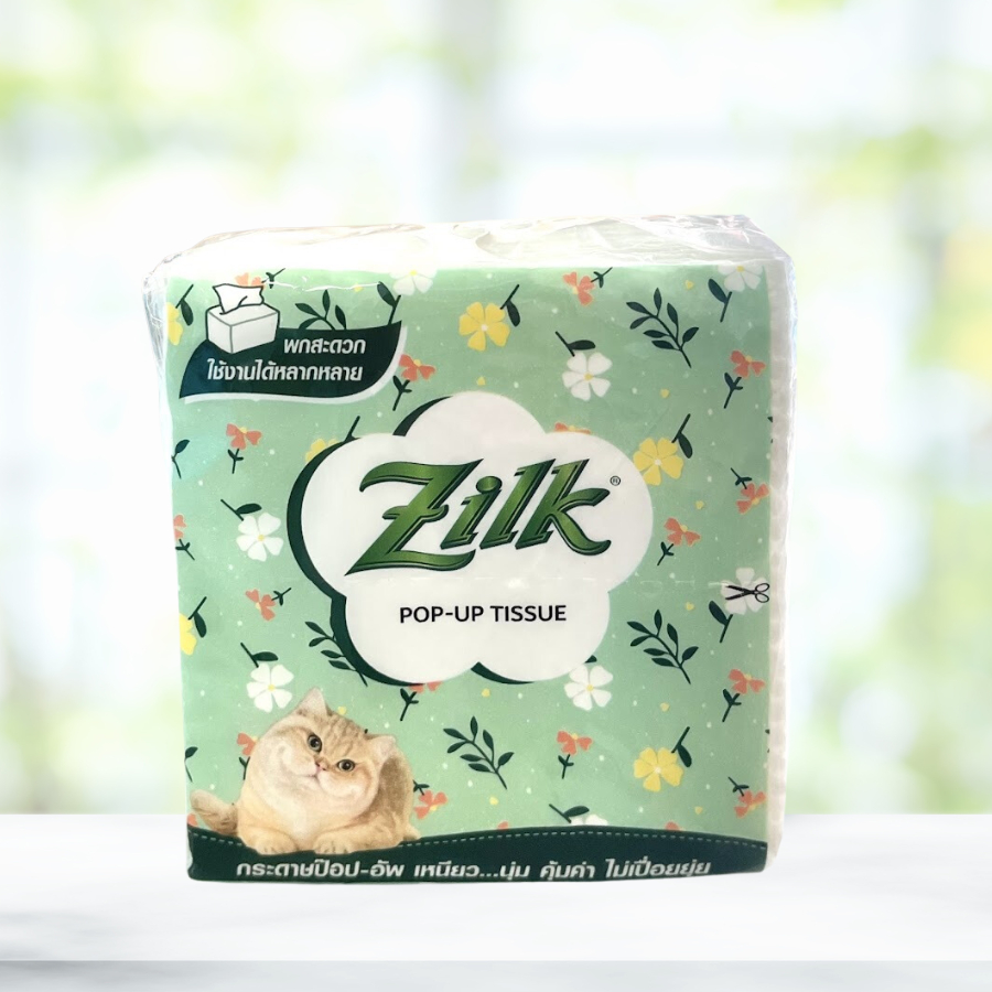 Zilk Pop-Up Tissue By Cellox กรัดาษทิชชู่ ซิลค์ แบบพกพา 1 ห่อ หนา 2 ชั้น 50 ชิ้น