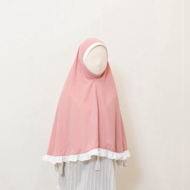 UmmeeShop ฮิญาบเด็ก ทรงวงกลม ทูโทน มีระบาย (เลือกสีในแชท) ฮิญาบสำเร็จรูป