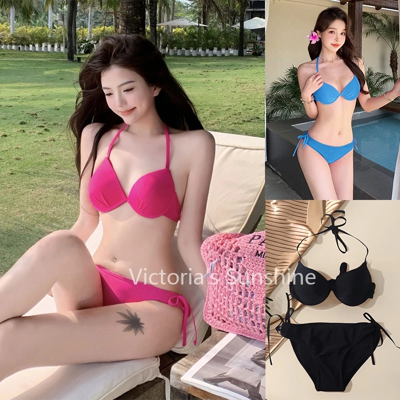 ไลฟ์สดลด50% บิกินี่ทูพีช ชุดว่ายน้ำ มีโครง สายฝอ ผูกคอ ผูกทั้งสองด้าน สไตล์เซ็กซี่#0350