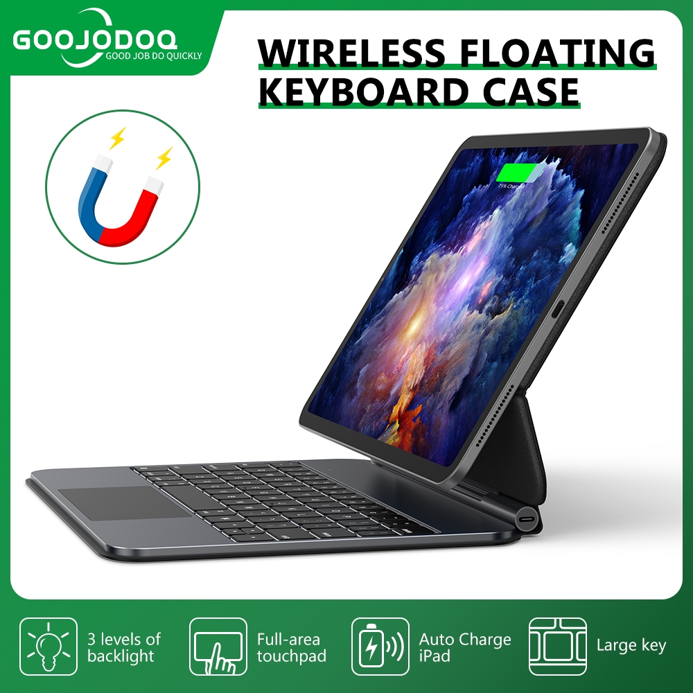 GOOJODOQ For iPad Air 4 5 6 Pro 11 (2018-2024) เคสคีย์บอร์ดมัลติฟังก์ชั่นชาร์จแบบไร้สายออกแบบตามหลักสรีรศาสตร์