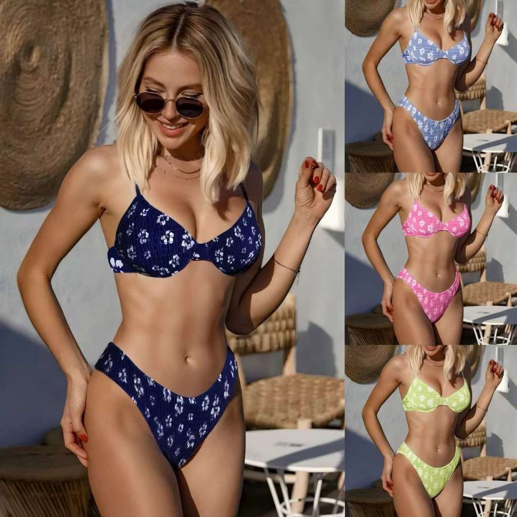 Swift Bra Sexy bikini ชุดบิกินี่ ทูพีช บิกินี่แบบมีโครง ลายดอกไม้ ผ้าว่ายน้ำพรีเมียม